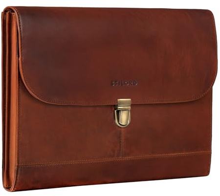 STILORD Duncan Laptoptasche Leder 15 Zoll ideal für 13,3-15 Zoll MacBooks für Surface Pro Book Aktenmappe Dokumentenmappe Echtleder aufsteckbar Farbe:Cognac - braun