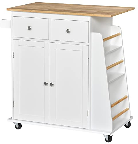 HOMCOM Carro de Cocina Auxiliar con Ruedas, 2 Cajones y Barra para Colgar