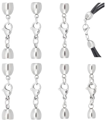 UNICRAFTALE 4 Größen 8 Sätze 3-6 mm Edelstahl Kabelenden Endkappen Mit Hummerkrallenverschlüssen Hypoallergene Kabelenden Metallverschlüsse Fundstücke Für Die DIY-Schmuckherstellung, Edelstahl Farbe