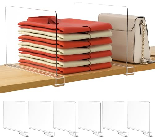 HBlife 6 Pack Closet Organizers and Storage, Clear Shelf Dividers, Vertical Purse Organizer for Closet Perfect for Sweater, Shirts, Handbags in Bedroom and Kitchen, Acrylic Bookshelf for Organization