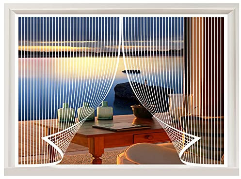 ERPENG Magnetrahmen Fliegengitter 105x140cm Insektenschutz Verschiedene Größen Magnetvorhang Vorhang einfach zu montieren Ohne Bohren für Alle Fenster, Balkontür Terrassen Wohnzimmer, Weiß