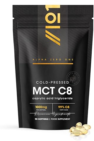 MCT C8 Oil Capsules 1000mg – 99% C8 – 90 Softgels – Caprylic Acid Triglyceride – Made from Coconuts – Resealable and Recyclable Pouch by Alpha01