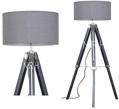 Nautical Replica Hub Lampadaire trépied en bois avec finition chromée (sans abat-jour) Hauteur de la lampe : 140 cm