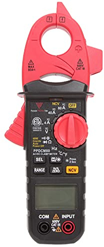 Power Probe PPDCM80 Digital Clamp Meter AC/DC Current 80 Amp DC/AC Voltage 600 V CAT III with Auto Range NCV Work Light Measurement Resistance Frequency Temperature