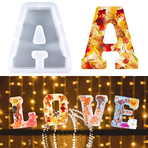 Stampo per lettere grandi per resina, Stampo in resina epossidica alfabeto, Stampo per lettere in silicone 3D, Stampo per torta con lettera da A a Z, Stampo per decorazione per feste di compleanno (A)