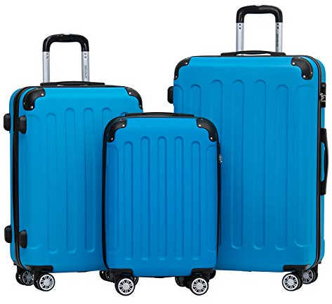 BEIBYE 2045 Zwillingsrollen 3tlg. Reisekoffer Koffer Kofferset Trolleys Hartschale in 20 Farben (Tuerkis)