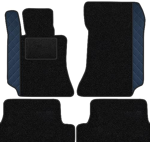 moto-MOLTICO Fußmatten Auto Velours Autoteppiche Schwarz Automatten | Set 2-teilig - Auffälliges Design - passend für Mercedes-Benz SLK R170 1996–2004 (Blaues Muster)