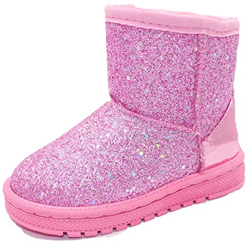 Elcssuy Girls Glitter Sequin Princess Snow Boots for Toddler Little/Big Kid | sparkly,shiny,warm,non-slip,lightweight,sturdy,plush lining,warm,soft,cute,comfy,princess,dress,outdoor,Christmas,party