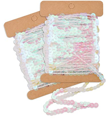 URROMA Klare irisierende Paillette ohne elastische Trim zum Nähen Kleid Stirnband mit Stoff Metallic Pailletten Band DIY Kleidung Band