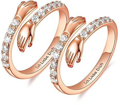 Dsnyu Paar Umarmende Hände 925 Sterling Silber Verstellbarer Ringe, Verlobungsring Gravur Ich Liebe Dich, 2 Stück Zirkonia Freundschaftsringe Valentinstagsgeschenk