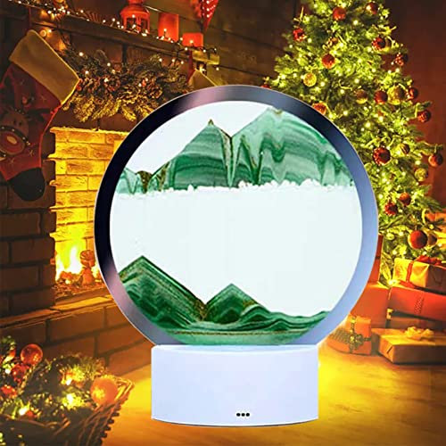 Lampe de Table Sable Mouvant Sablier Decoratif Sable Dynamique Art,Cadre Sable Mouvant en Verre de Paysage Naturel 3D Déco Maison Lampe (Green)