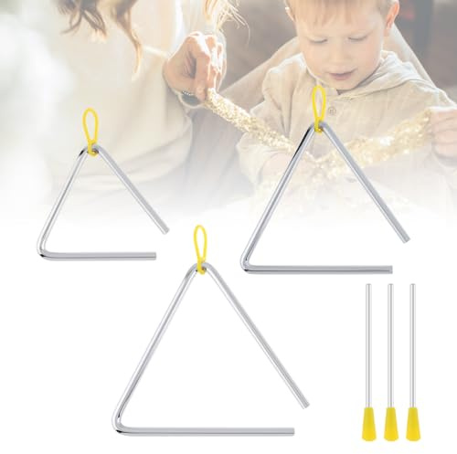 MuzcYM 3pcs/lot 4/5 / 6inch Mixed Hand Percussion Instrument Musical Steel Triangle for Music with Striker, Rhythm Triangles