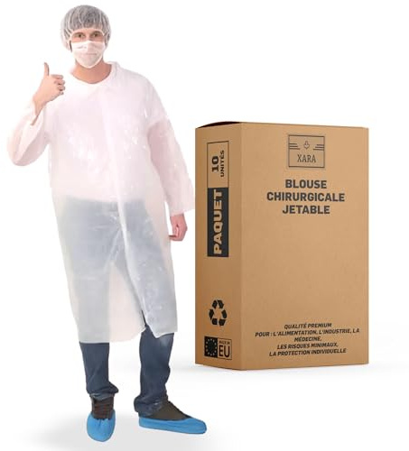 XARA Schutzkittel Einweg - Einweg-Schutzkittel – Einwegkittel – Einheitsgröße – 114 x 146 cm – Verschluss mit Druckknöpfen – Material: LDPE-Polyethylen – Wasserdicht – 10 Stück