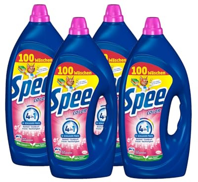 Spee Aktiv Gel Color 4 + 1 Waschmittel 400 WL (4 x 100 Waschladungen), Flüssigwaschmittel mit 4 + 1 Formel vereint Reinheit, Strahlkraft, Frische & Nachhaltigkeit, 20° - 60° C