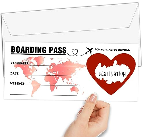 GREOXG Scratch Surprise Boarding Pass Greeting Card, 1 Set - Travel Themed, Yellow, for Birthday, Holiday, Christmas, Wedding, Anniversary, Valentine's Day