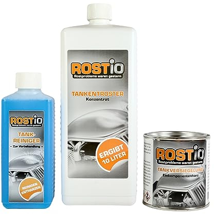 Rostio Tankentroster Set 1L – inkl. 500 ml Tankreiniger & 500 ml Tank-Schutzemulsion – hochergiebig (1:10) – für Tanks bis 10L – 100% Rostentfernung & Korrosionsschutz – Set zur Tanksanierung