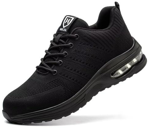 Zapatos de Seguridad para Hombre Mujer Zapatillas Trabajo Ligero Colchón de Aire Calzado de Seguridad con Punta de Acero Comodo Negro 37