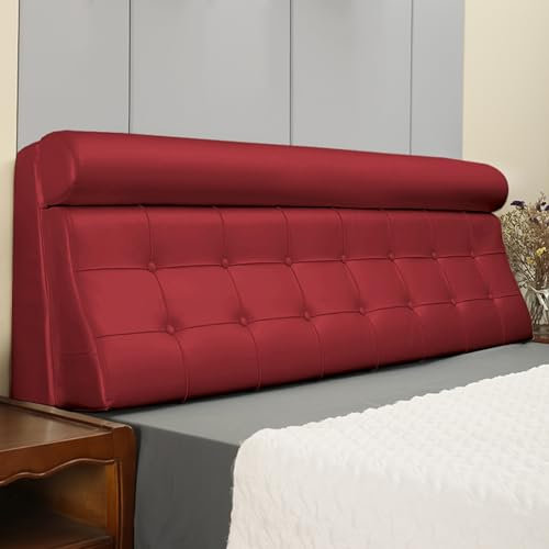 ZZYK Kopfteilkissen Lesekissen Kunstleder Wandkissen Nachttischkissen Doppelschlafsofa Stützrolle Tatami Etagenbett Große Rückenlehne Mit Abnehmbarem Bezug,Rot,Straps 63/160cm