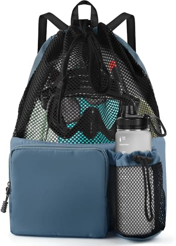 BROTOU Schwimmen Tasche, Schwimmtasche Mesh-Rucksack mit Kordelzug, Strandrucksack Turnbeutel Sportbeutel Verstellbar Tunnelzug Gymsack Wasserfest Sporttasche für Herren Damen