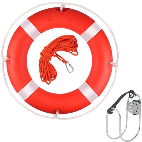 Lifebuoy, Boat Safety Rings 23 Inches, Life Buoy with Reflective Tape and Grip Lines, Orange Life Rings for Boats Including Floating Water Rope and