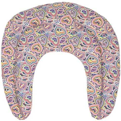 Coussin tour de cou compartimenté - Grains d´épeautre biologique - Coussin thermique pour la nuque- Coussin cervicales - Coton bio - psyhédélique coeurs