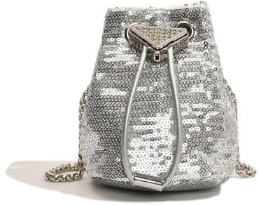 YEAMKE MINI DAMENTASCHE GLITZERKETTE UMHÄNGETASCHE SOMMER BEUTELTASCHE, SILBER, 10 * 8 * 12CM