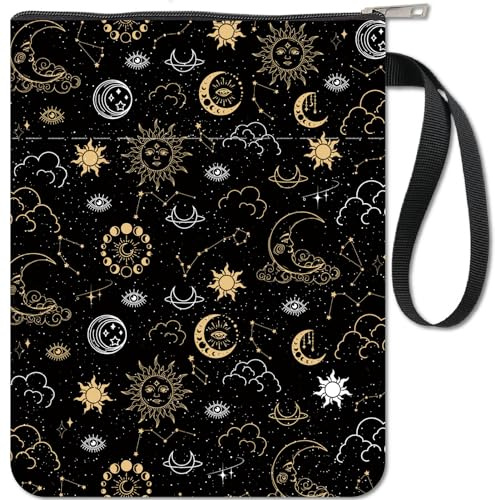 craspire Buchhülle Mond Buchschutz Sonne Tarot Buchumschläge Für Taschenbücher Waschbarer Buchumschlag Aus Stoff Mit Reißverschluss Und Zusätzlicher Hüllentasche Für Buchliebhaber Klassenkameraden