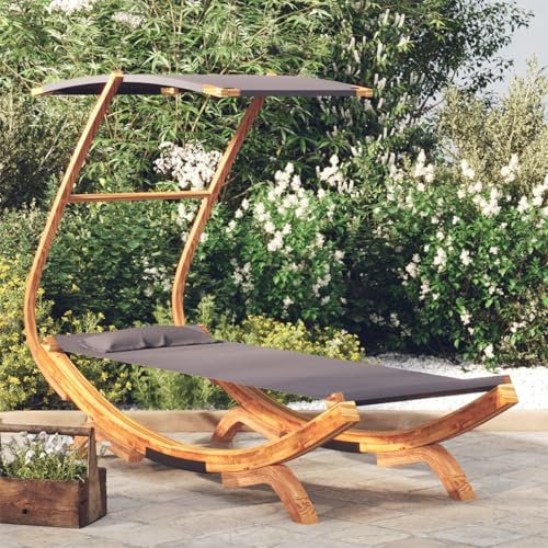 ShGaxin Sonnenliege mit Dach, Gartenliege, Sonneninsel, Liege, Doppelliege, Gartenbett, Hängebett, Gartenmöbel, Outdoorbett, 100x198x150 cm Bugholz Massiv Anthrazit