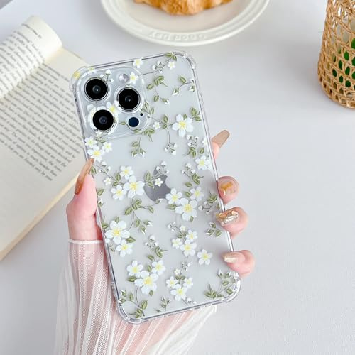 ZTOFERA für iPhone 13 Pro Hülle mit Blumen,Weiches TPU,Weiße Blume | Transparente Handyhülle,Verstärkte Ecken mit stoßfestem Schutz,schlanke Passform,niedliches trendiges Blumenmuster