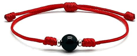 arana's - Braccialetti filo rosso e nero con tormalina nera e ornamenti argentati - Amuleto contro il malocchio per donna, uomo e bambino