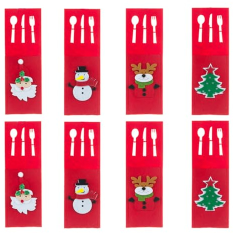 ViLiyDuo 8 Stück Weihnachten Bestecktaschen Weihnachten Besteckhalter, für Party Tischdekoration,Weihnachtsdekoration