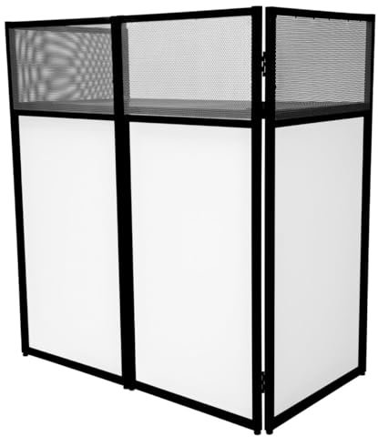 Cabina Stand Dj Nero in Accaio Pieghevole Portatile 113.5x105x57cm soli 15KG Piano lavoro Ventilato- Borsa da Viaggio e pannelli 1 nero 2 bianchi inclusi intercambiabili per effetti luce incredibili