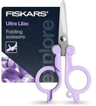Fiskars Ultra Lilac hopfällbar sax, utforska designkollektion, högkvalitativa blad i rostfritt stål, TSA-överensstämmande, resevänlig