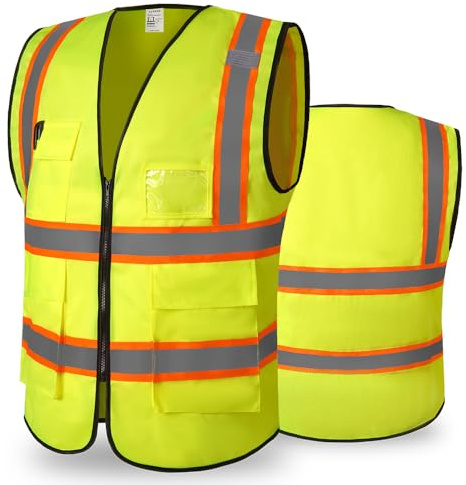 CCSOVO Hi Vis Vests for Women Men High Visibility Reflective Safety Vests Breathable With Pocket Zipper for Build Oudoor Work Meet ANSI/ISEA Standard (UK, Alpha, M, Regular, Regular, Cloth-Yellow)