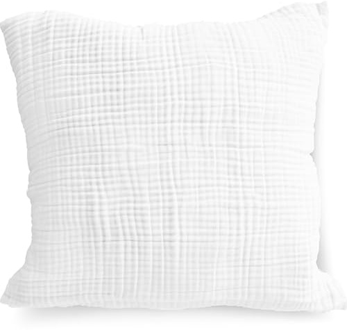 PinkZebra Bio-Musselin Kissenbezug 80 x 80 cm für Kinder & Erwachsene, weicher, Kopfkissenbezug GOTS-Zertifizierung, Made in EU, Kissenhülle mit Reißverschluss, Weiß