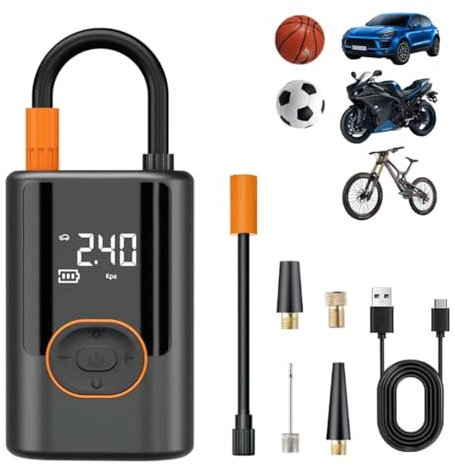 Tyre Inflator Portable Air Compressor,150PSI Cordless Tyre Inflator 5 Mode 6000mAh Rechargeable Power Bank Auto Shut-Off Digital Display Electric Air Pump w LED Light for Car, Motorcycle, Bike, Ball