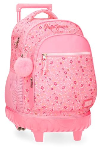Pepe Jeans Alenka Rucksack, kompakt, 2 Räder, Rosa, 32 x 43 x 21 cm, Polyester, 28,9 l, von Joumma Bags, Rosa, Talla única, Kompakter Rucksack mit 2 Rädern