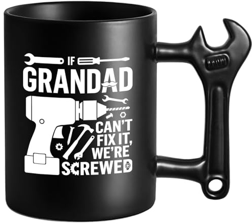 LOZACHE Funny Coffee Mug for Grandad, Novelty Ceramic Cup with Wrench Handle, Birthday Gift for Fathers' Day, Cool Gifts for Best Grandfather Christmas