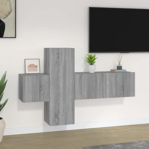Gecheer Möbelset TV-ställ 3 st multilager trä Sonoma grå möbler, TV-dörr, modern vägg-TV-skåp, hängande TV-skåp, väggskåp, vardagsrum, TV-vägg, TV-väggskåp, P3120225