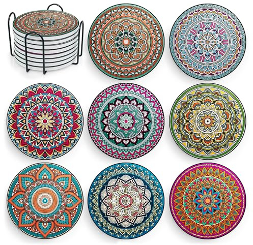 Lumanothy Untersetzer Gläser, Keramik untersetzer 8er Set, Saugfähig Kork Keramik Glasuntersetzer mit Halter für Bars, Cafés, Haus, Party, Büro