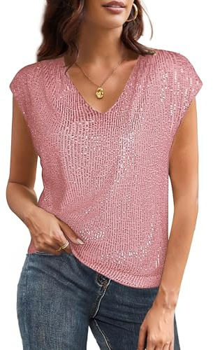 Blouse élégante à col en V pour femmepaillettestenues hivernales festives
