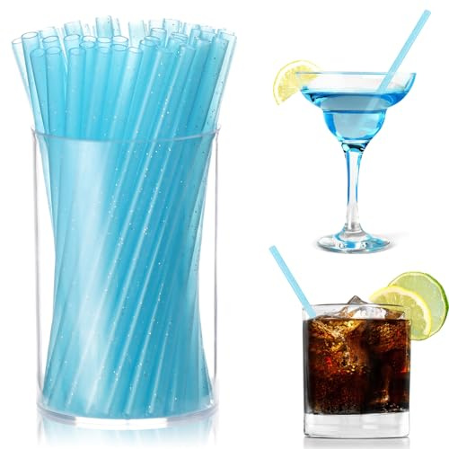 Cocktail-Strohhalme für Mini-Trinkhalme, Polypropylen, Glitzer, wiederverwendbar, blau, glitzernd, 50 Stück