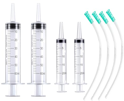 4 Pièces 20 ml/60 ml Seringue,Seringues Doseuses sans Aiguille,Outils de Mesure du Liquide avec Tuyau de 32cm pour les Laboratoires Scientifiques Mesure de Liquides Alimentation