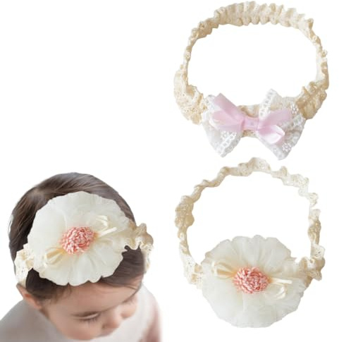 Fiori fascia neonato, morbido fiocco fascia capelli neonata, fascia elastica per capelli, adatto a bambini piccoli e neonati (beige).