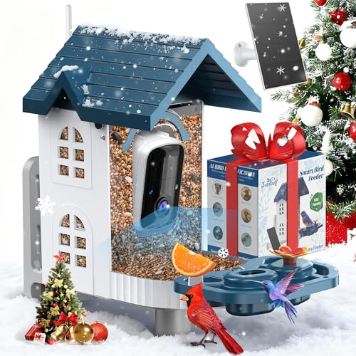 Smart Bird Feeder mit Kamera für Kolibri: Outdoor AI Solarbetrieben Wireless WiFi 2K Vicohome Cam Vogelhaus Außen Eichhörnchen Proof Vogelfutterstation Beobachten Nest Video Vogelbeobachtung Geschenke