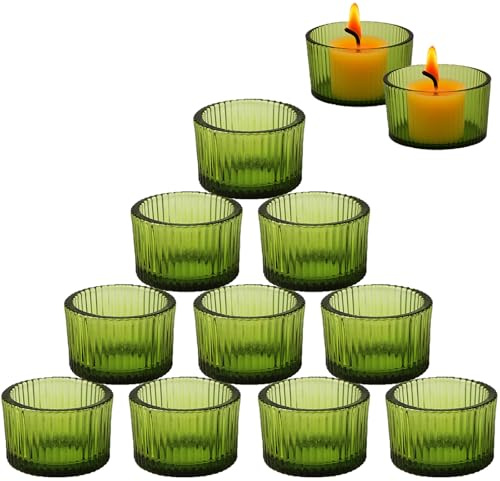 Photophore Côtelés, 5 cm x 3,5 cm, Lot de 12 Bougeoirs en Verre, Mini Porte Bougeoir, pour Mariage, Fête D'anniversaire, Décoration de Table, Décoration de la Maison, Vert
