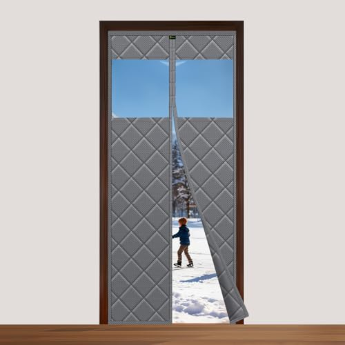 Sekey Magnet Thermo Türvorhang 100x220cm Kälteschutz Wärmeschutzvorhang für Türen Wasserdicht Winddicht Energieeinsparung Thermvorhang Tür (mit Fenster)