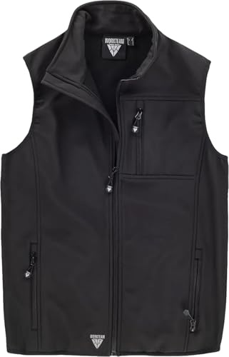 WORKTEAM Chaleco Softshell de Doble Capa con Cuello Alto, Bolsillos con Cierre y Ribete Elástico, Ligera y Transpirable, para Tiempo Libre, Trabajo,etc. Unisex-Negro-L