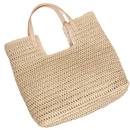 Whoasyst Bolsos de mano de gran capacidad para mujer, bolso de hombro tejido de paja para mujer, tejido a mano, bolso de playa femenino, bolso a juego para mujer, gran capacidad, hombro playa,, beige