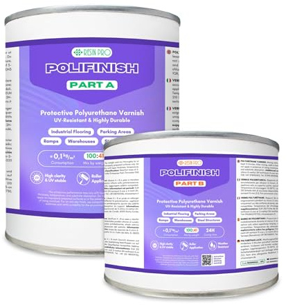 Resin Pro® POLIFINISH – Vernice Poliuretanica Trasparente Opaca (10 kg) Bicomponente UV-Resistente per Pavimenti in Calcestruzzo e Sistemi Multistrato, Inodore, HACCP, Antiscivolo, Made in Italy